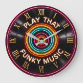 Play That Funky Music Neon Vinyl Record Decor ラージ壁時計 (正面)