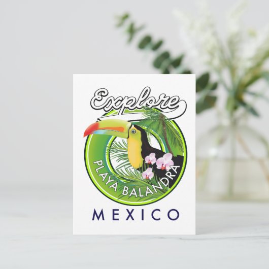 Playa Balandra Mexicoレトロロゴ ポストカード (スタンド正面)