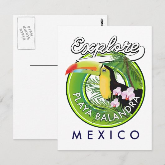 Playa Balandra Mexicoレトロロゴ ポストカード (正面/裏面)