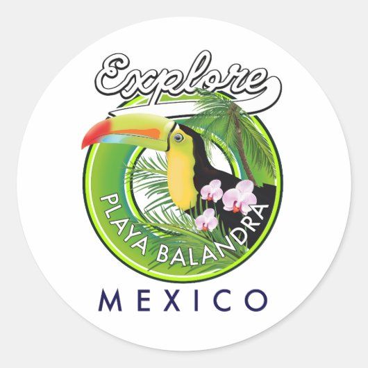 Playa Balandra Mexicoレトロロゴ ラウンドシール (正面)