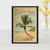 Playa del Carmenのヤシの木のヴィンテージ旅行 カード (黄色い花)