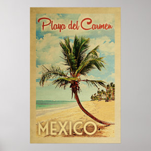Playa del Carmenのヤシの木のヴィンテージ旅行 ポスター