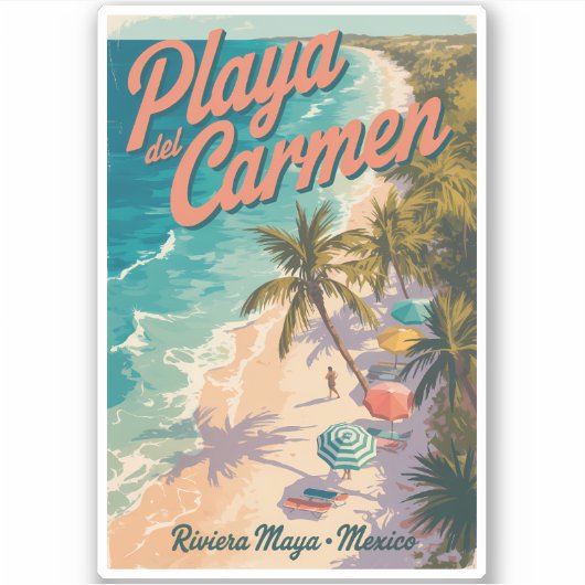 Playa del Carmen Beach Illustration Travel Art シール (正面)