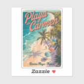 Playa del Carmen Beach Illustration Travel Art シール (シート)