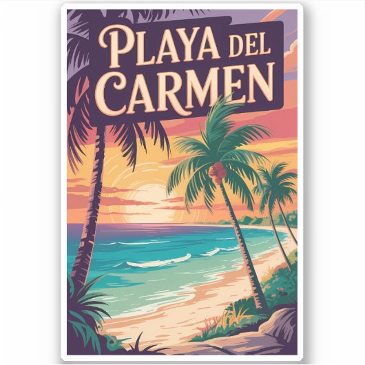 Playa del Carmen Illustration Travel Art Vintage シール (正面)