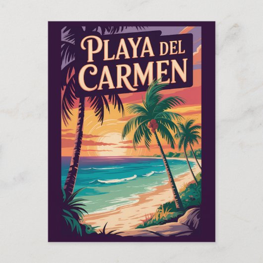 Playa del Carmen Illustration Travel Art Vintage ポストカード (正面)