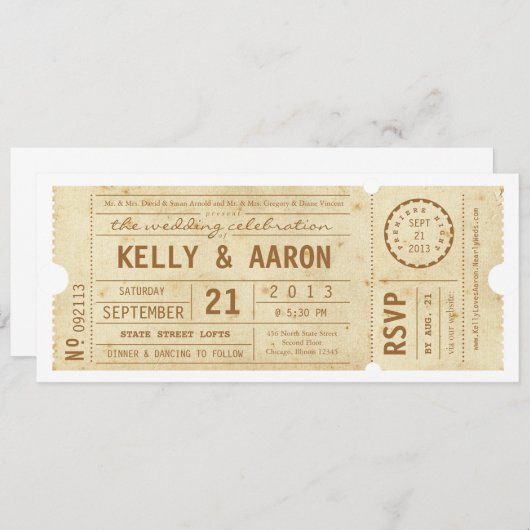 Playbillのヴィンテージの劇場チケットの結婚式招待状 招待状 (正面/裏面)