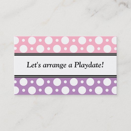 Playdateのピンクの紫色の水玉模様の名刺 コーリングカード (正面)