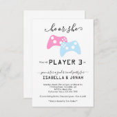 Player 3ビデオゲーム性別リビールパーティの招待状 招待状 (正面/裏面)