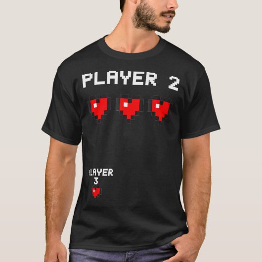 Player 3 Tビデオゲーム妊娠告知ゲーム Tシャツ (正面)