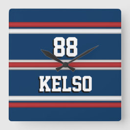 Player Jerseyストライプ赤白青 スクエア壁時計
