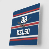 Player Jerseyストライプ赤白青 スクエア壁時計 (傾斜)