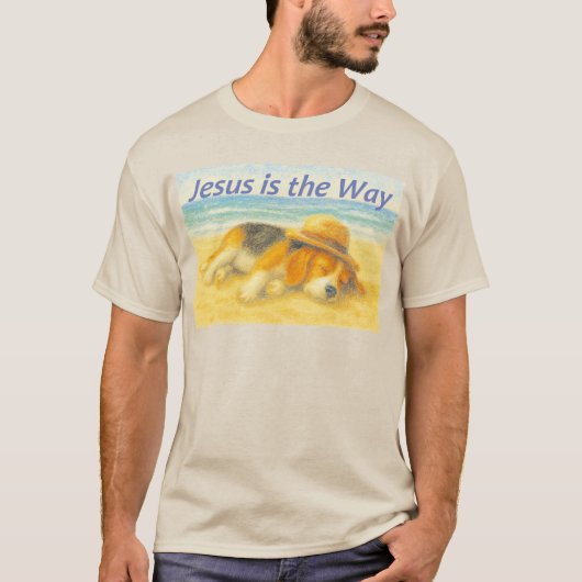 Playera Beach with a Hat - "Jesus is the Way" Tシャツ (正面)