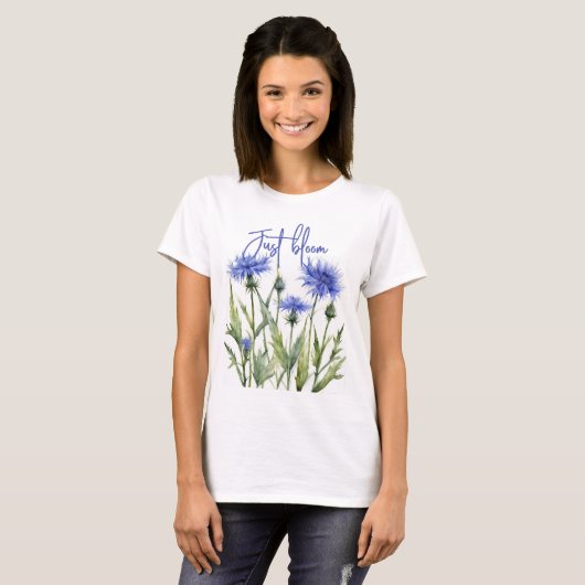playera con flores azules, diseño floral azul tシャツ (正面フル)