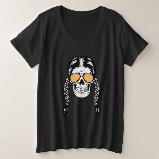 Playera de Halloween con Calavera y Trenzas プラスサイズTシャツ (デザイン正面)