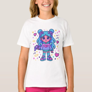 Playera Kawaii Blue Gamer – Cute Magical T-shirt Tシャツ