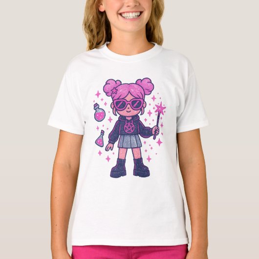 Playera Kawaii Pink Witchy – Cute Magical T-shirt Tシャツ (正面)