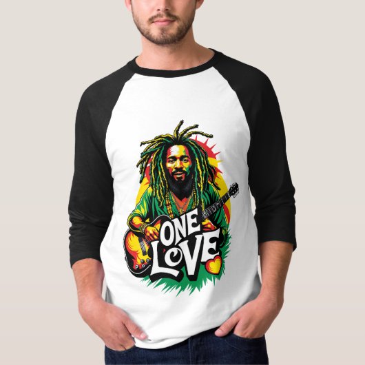 Playera manga 3/4 One Love el Rey del Reggae Tシャツ (正面)