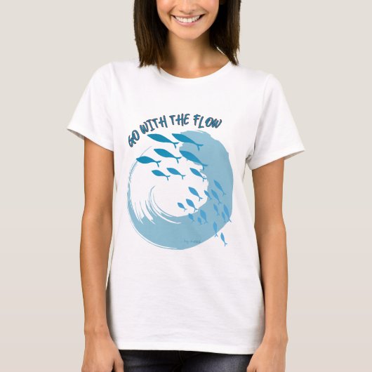 playera ola de agua y peces, fluye como el agua tシャツ (正面)