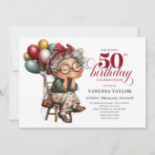 Playful 50 lady design funny birthday party invite 招待状 (正面)
