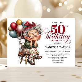 Playful 50 lady design funny birthday party invite 招待状