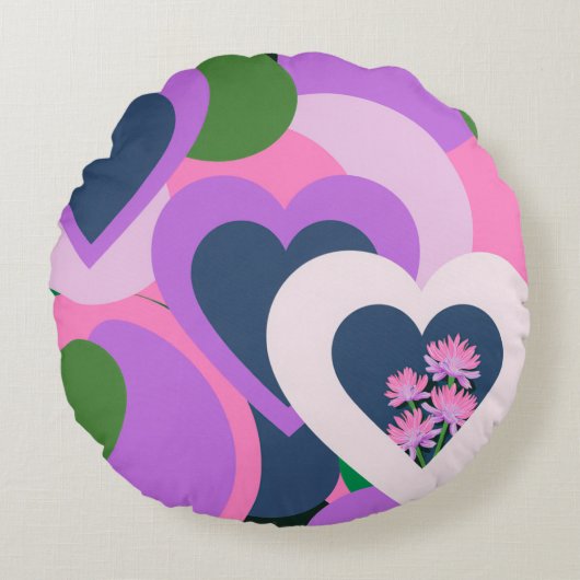 Playful Abstract Heart Round Pillow ラウンドクッション (正面)