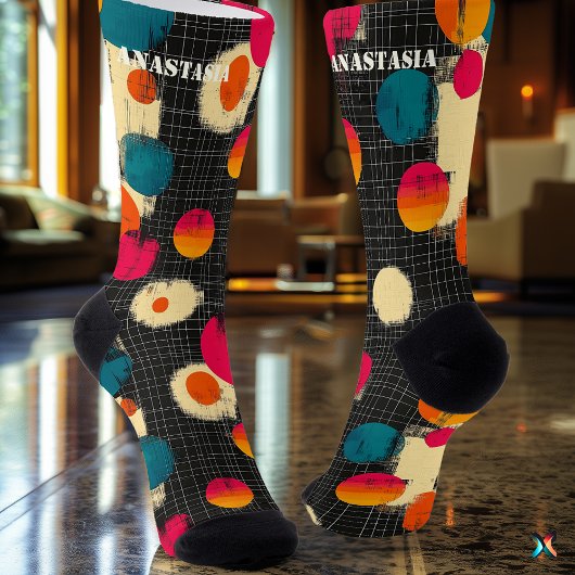 Playful Abstract with Colorful Circular Accents ソックス