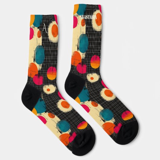 Playful Abstract with Colorful Circular Accents ソックス (右)