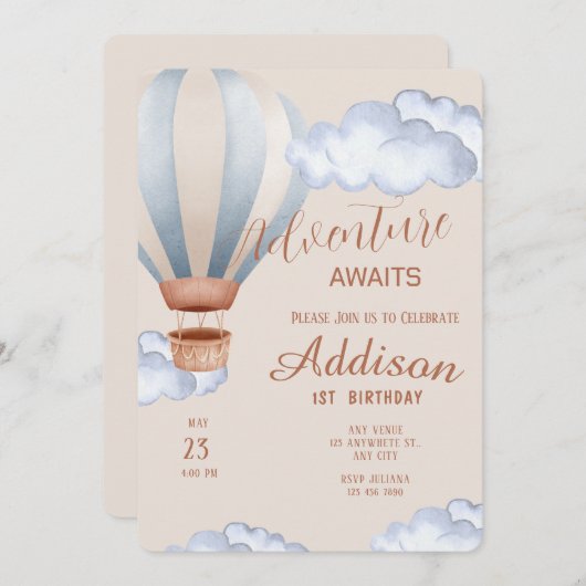 Playful Adventure 1st Birthday Party 招待状 (正面/裏面)