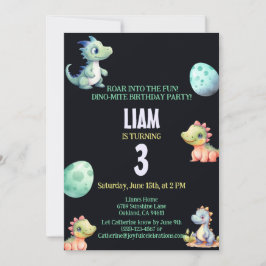 Playful and cute dinosaur Kids Birthday Invitation 招待状