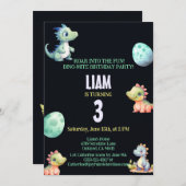 Playful and cute dinosaur Kids Birthday Invitation 招待状 (正面/裏面)