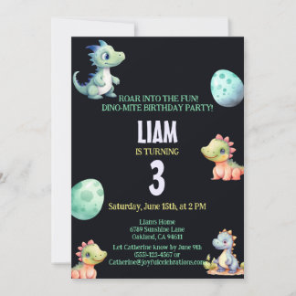Playful and cute dinosaur Kids Birthday Invitation 招待状