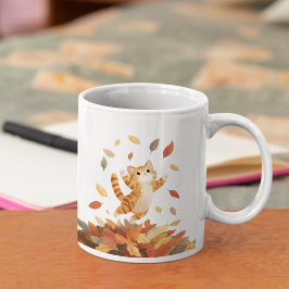 Playful Autumn Cat Mug Cute Gift コーヒーマグカップ