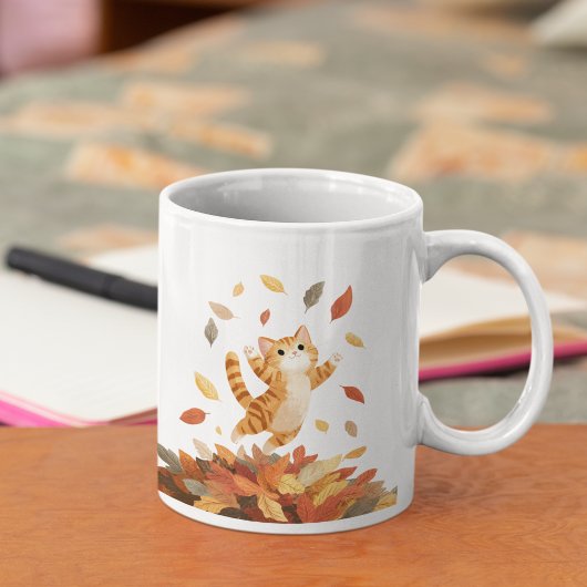 Playful Autumn Cat Mug Cute Gift コーヒーマグカップ