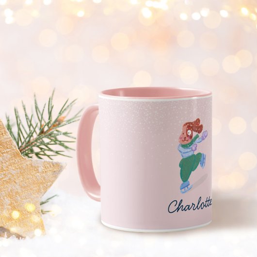 Playful Beagle Dog Ice Skating Winter Name Mug マグカップ