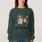 Playful Beagle Painter Dog with Ginger Kitten Art スウェットシャツ (正面)