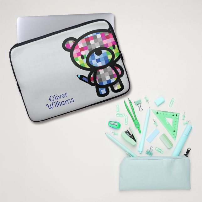 Playful Bear Kids Custom Name ラップトップスリーブ (クリエイターアップロード済み)