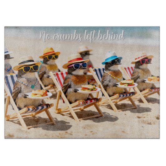 Playful Birds Personalized Glass Cutting Board カッティングボード (正面)
