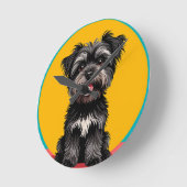 Playful Black And Gray Terrier Puppy Portrait ラウンド壁時計 (傾斜)