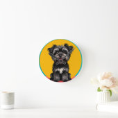 Playful Black And Gray Terrier Puppy Portrait ラウンド壁時計 (ホーム)