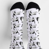 Playful Black and White Tuxedo Cat Pattern Socks ソックス (上部)
