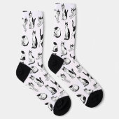 Playful Black and White Tuxedo Cat Pattern Socks ソックス (右)