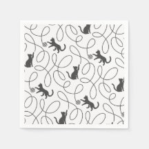 Playful Black Cat and Yarn Ball Pattern