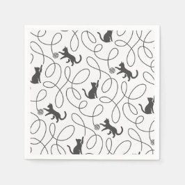 Playful Black Cat and Yarn Ball Pattern スタンダードカクテルナプキン
