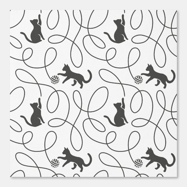 Playful Black Cat and Yarn Ball Pattern 壁紙 (正面)