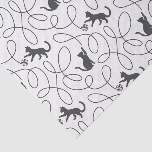 Playful Black Cat and Yarn Ball Pattern 薄葉紙 (詳細)