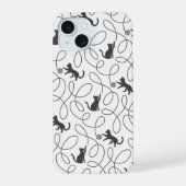 Playful Black Cat and Yarn Ball Pattern iPhone 15ケース (裏面)