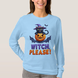 Playful Black Cat in Witch Hat Tシャツ