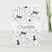 Playful Black Cat Pattern Birthday カード (正面)