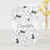 Playful Black Cat Pattern Birthday カード (黄色い花)